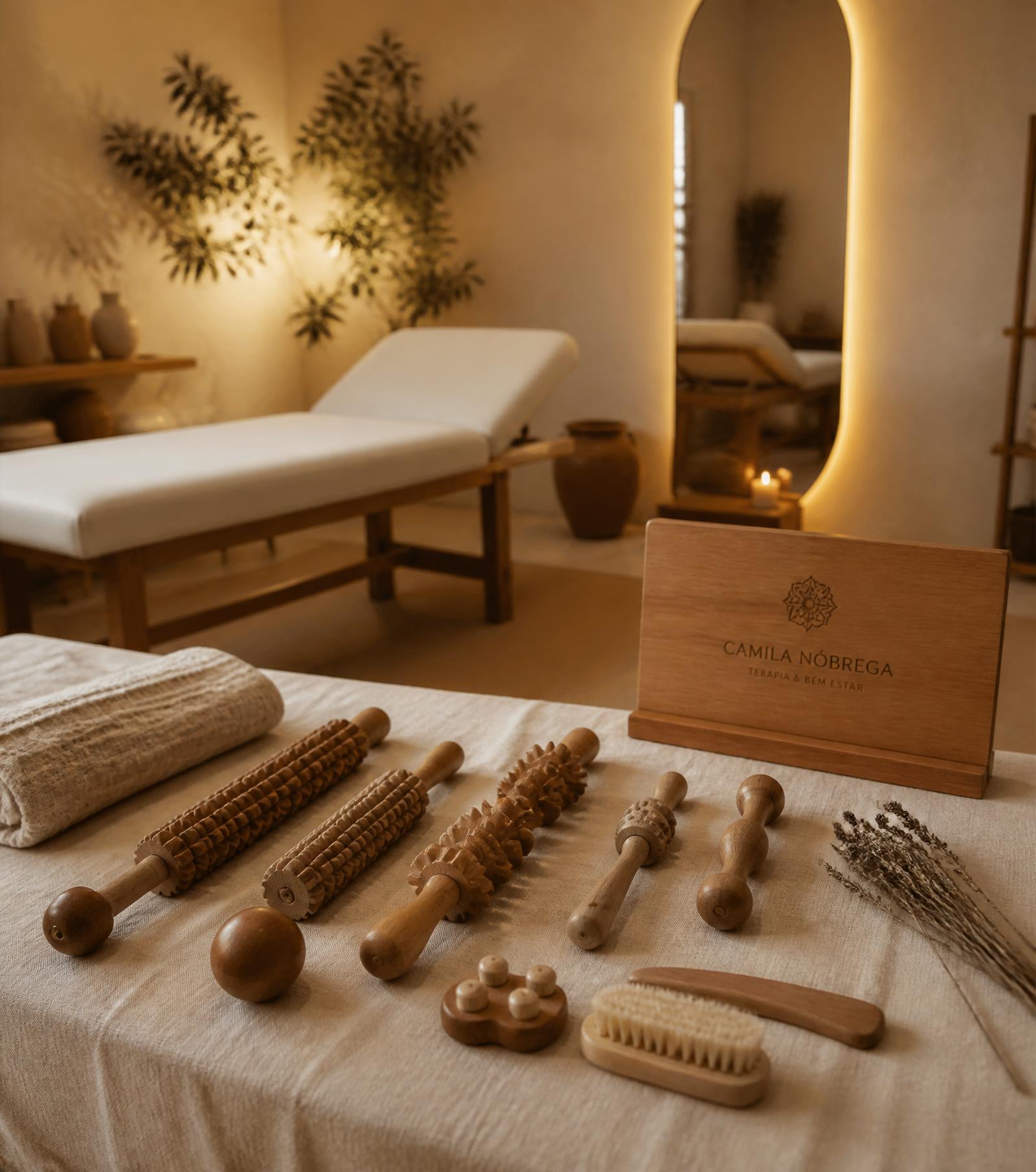 Wooden therapy tools laid out in a warm, sunlit treatment room